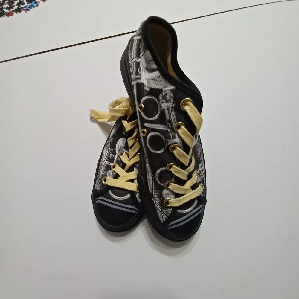 Keds Shoes Mens 5.5 Custom Print Black White Lace Up Non Slip Yellow‎ Lace Shoe